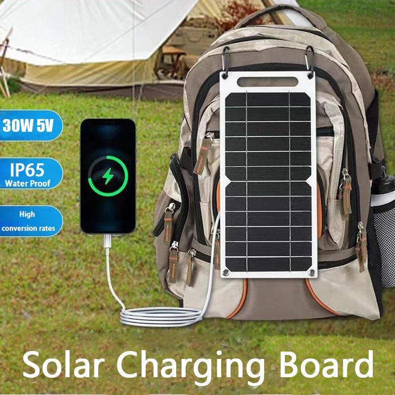 30W Portable Solar Panel USB Type-C Waterproof Charging Panel for Hiking, Camping & Outdoor Use