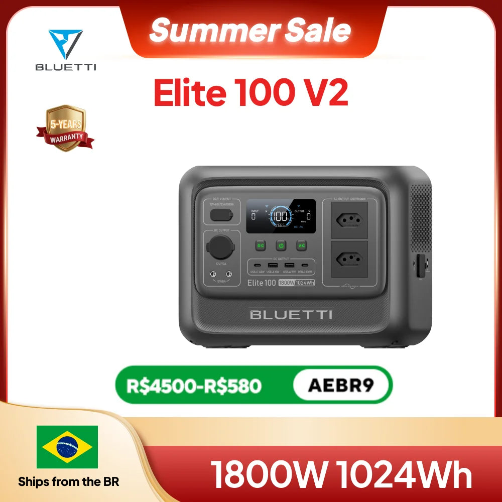 BLUETTI Elite 100 V2 Portable Power Station 1800W 1024Wh Outdoor Emergency Power Supply Solar Generator