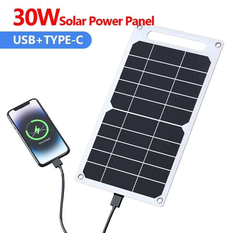 30W Portable Solar Panel USB Type-C Waterproof Charging Panel for Hiking, Camping & Outdoor Use
