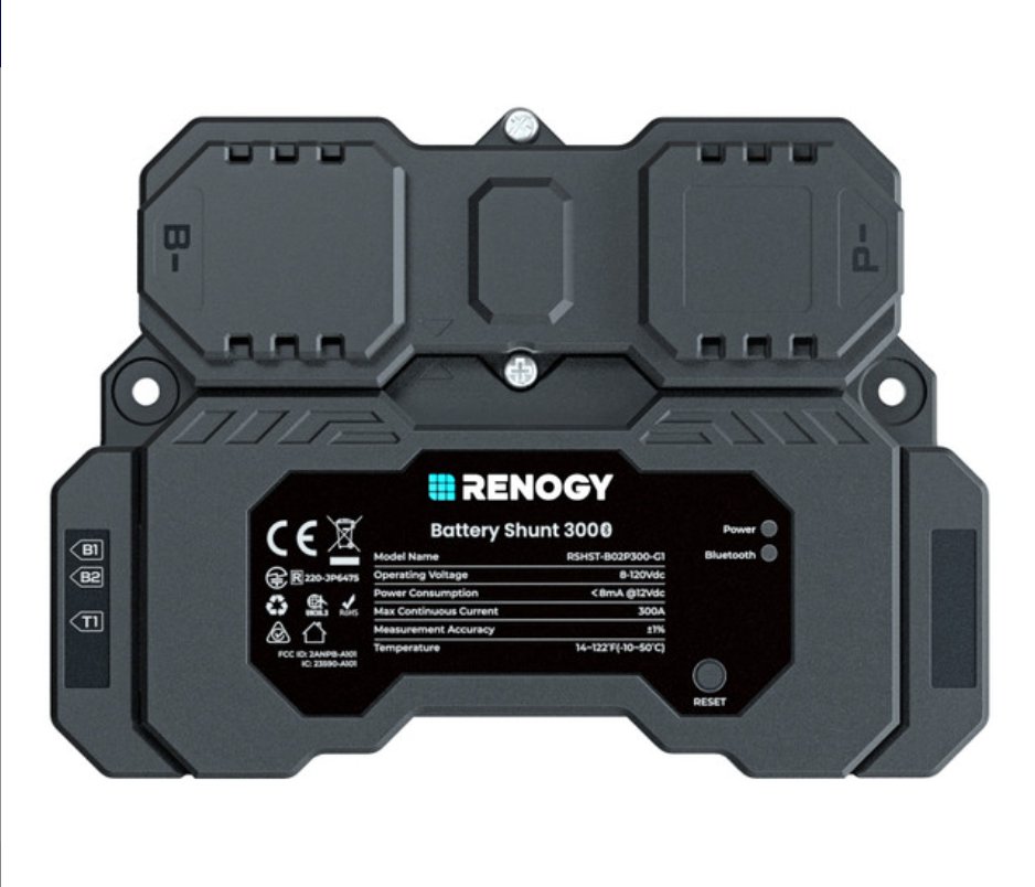 Renogy Battery Shunt 300 Smart Battery Monitor for SOC, Voltage & Current Tracking