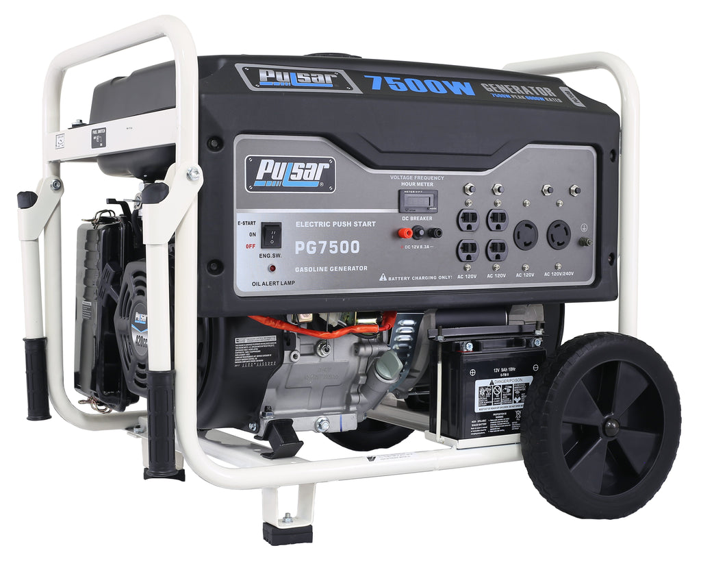 Pulsar PG7500 7500W Gas Powered Portable Generator with Electric Start and 240V Output