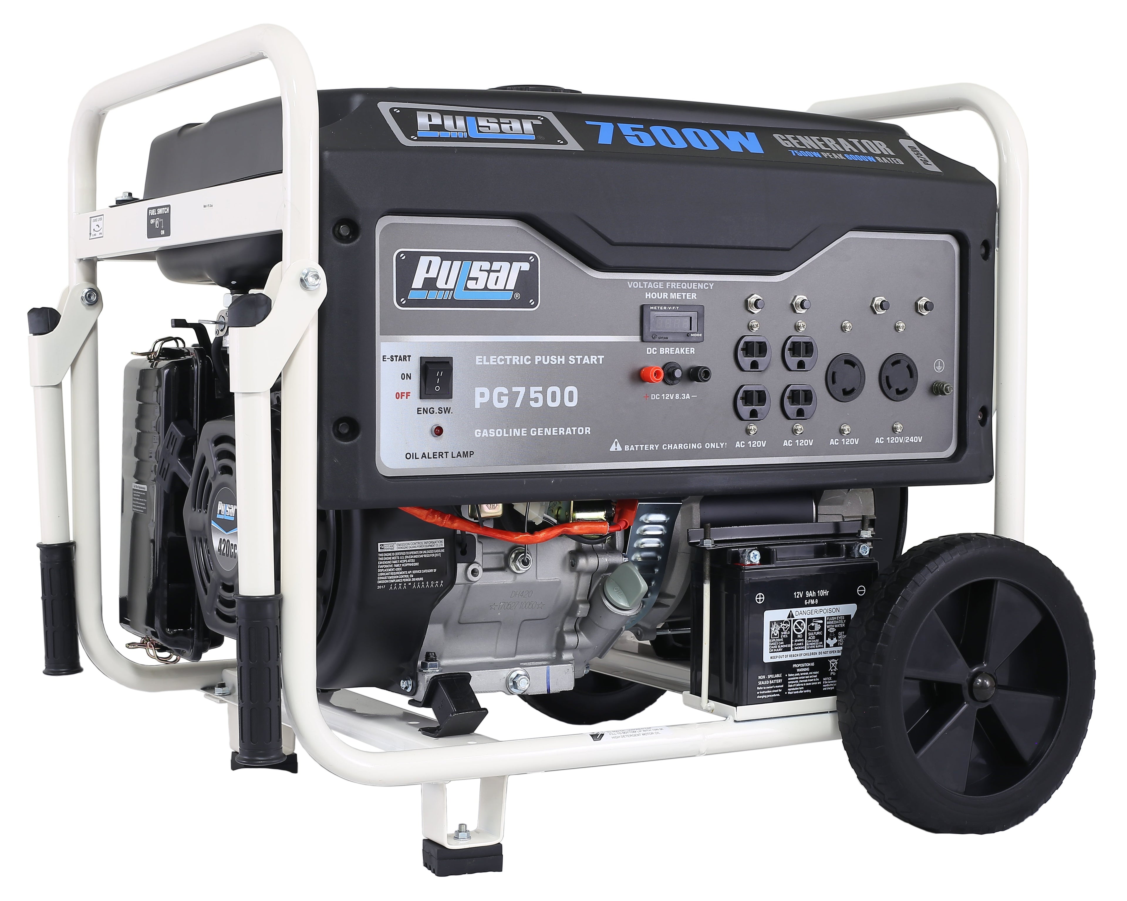 Pulsar PG7500 7500W Gas Powered Portable Generator with Electric Start and 240V Output