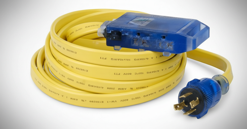 25 ft Generator Extension Cord – NEMA L5-30P to Triple 5-15R Heavy-Duty 30A Flat Power Distribution Cord