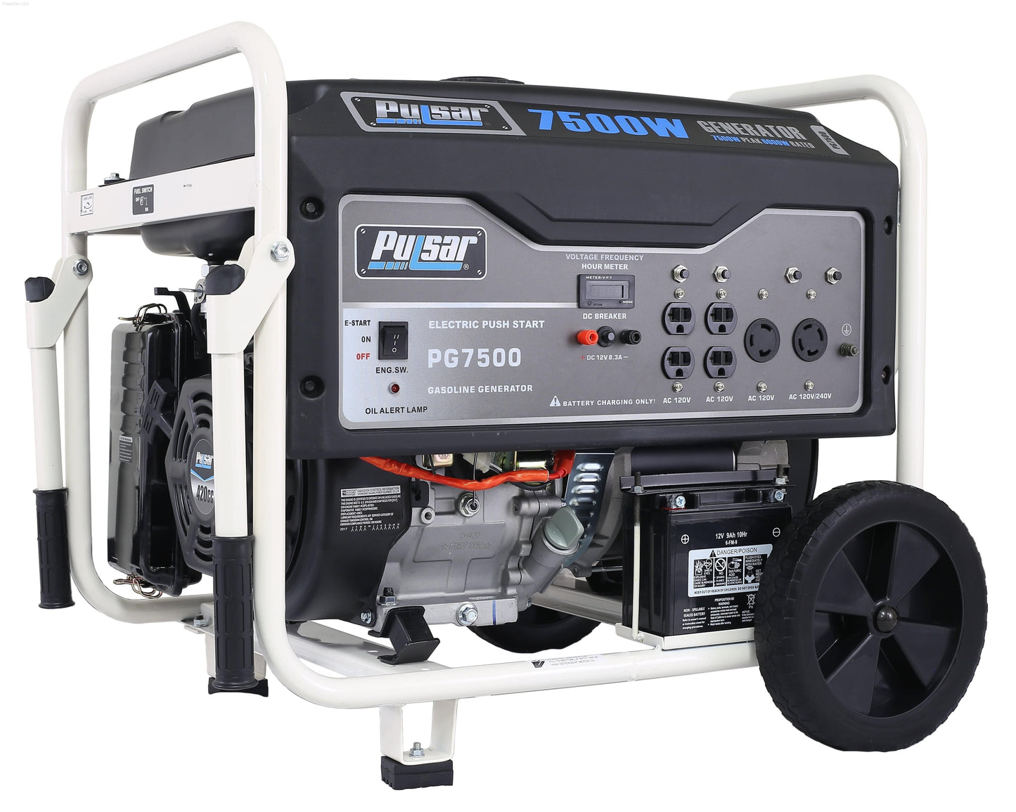 Pulsar PG7500 7500W Gas Powered Portable Generator with Electric Start and 240V Output